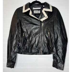 Marella Gentile Black Lamb Leather Bomber Jacket Full Zip Designer Soft Size 6